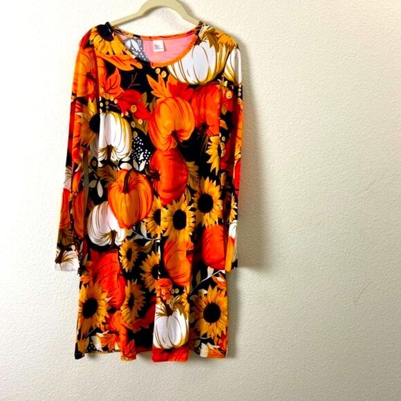 METRO Gold Fit & Flare Cottagecore Festival Scoop Neck Long Sleeve Dress XL - Picture 2 of 4